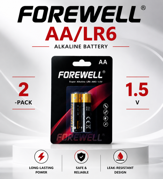 FOREWELL AA LR6 alkaline batteries in 2-pack blister packaging