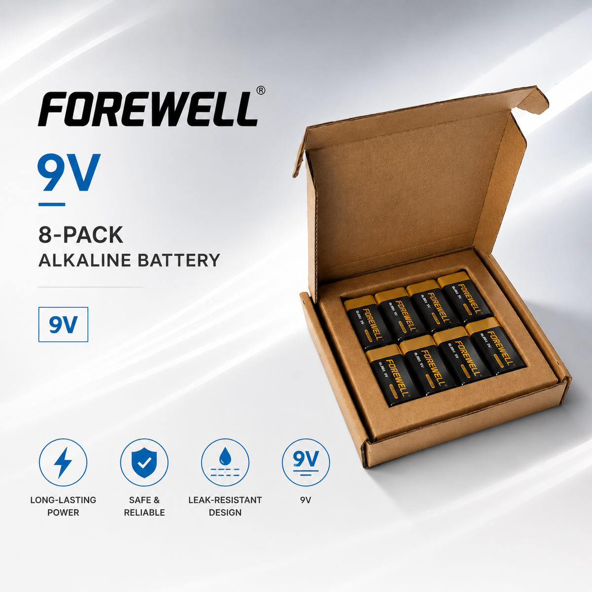 FOREWELL 9V 8-pack foldable battery carton