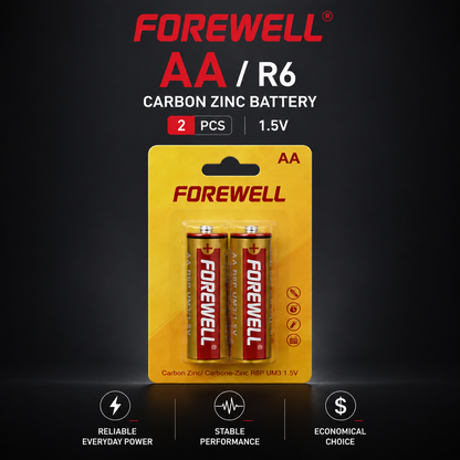 FOREWELL AA R6P carbon zinc battery retail packaging