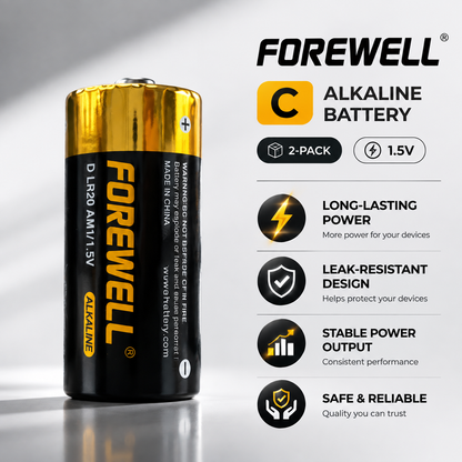 FOREWELL C LR14 alkaline batteries in 2-pack blister packaging