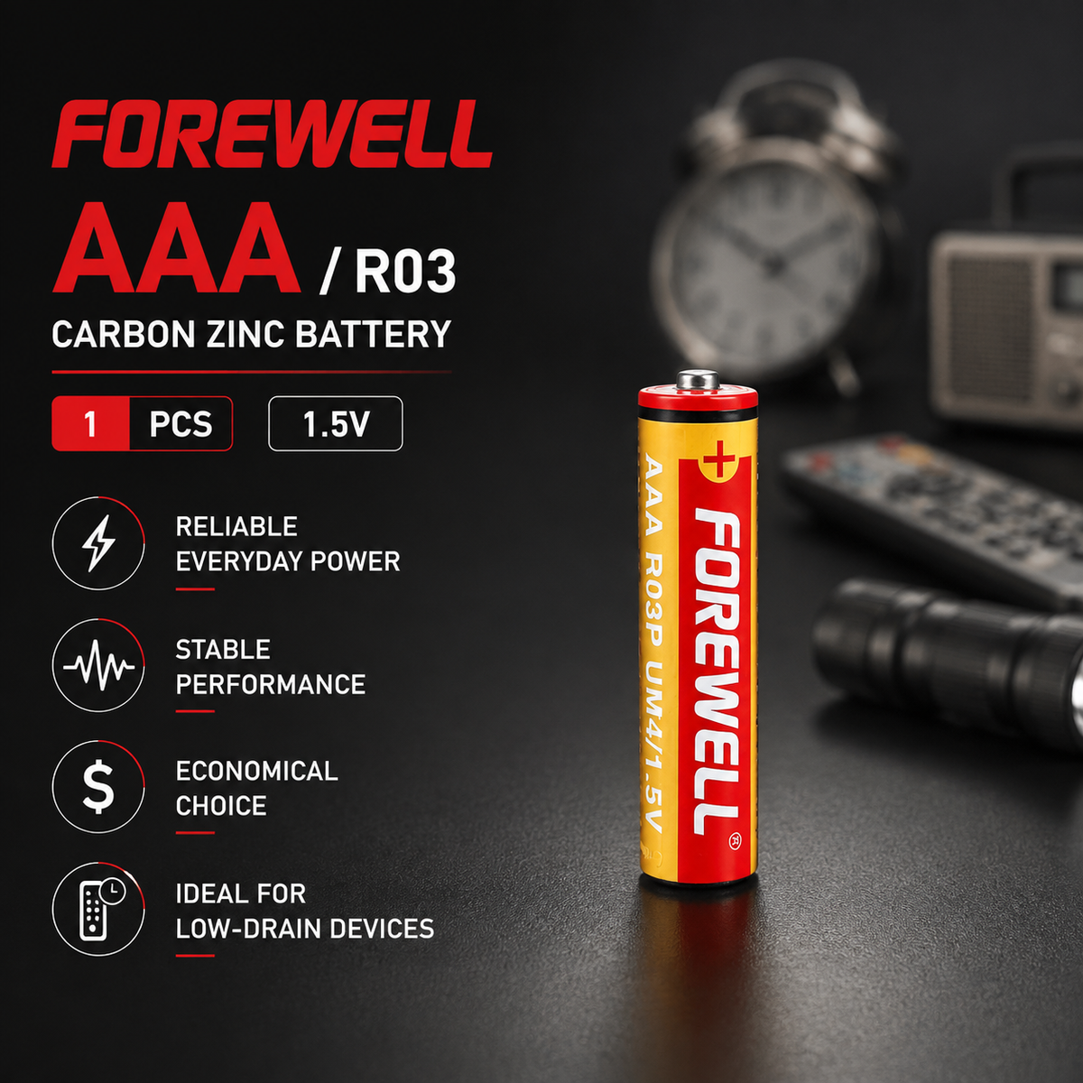 FOREWELL AAA R03P 1.5V carbon zinc battery