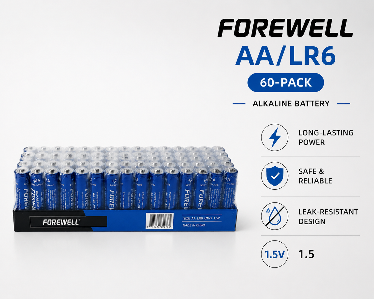 FOREWELL AA LR6 alkaline batteries in 60-piece wholesale packaging