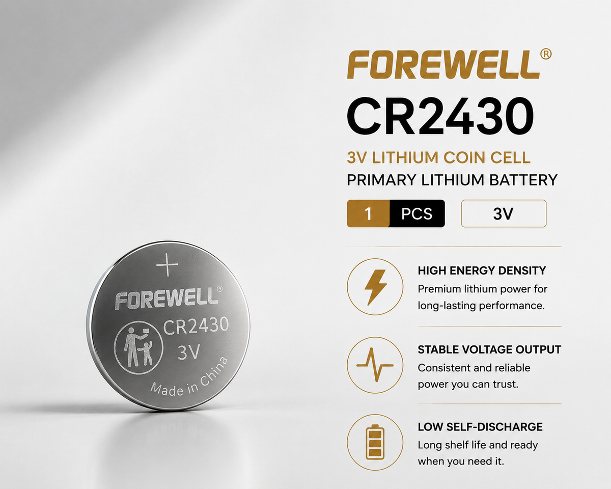 FOREWELL CR2430 lithium coin cells in industrial tray