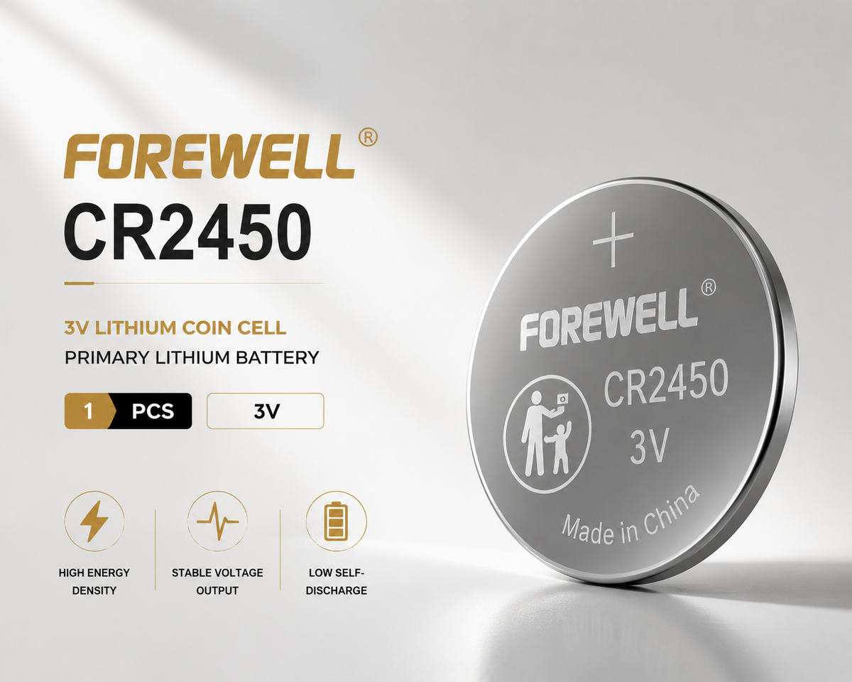 FOREWELL CR2450 3V lithium coin cell battery