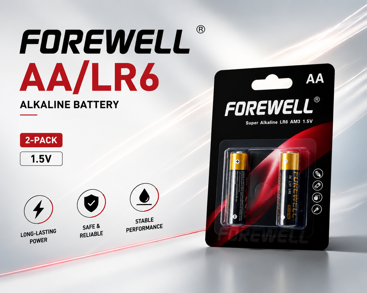 FOREWELL AA LR6 alkaline batteries in 2-pack blister packaging