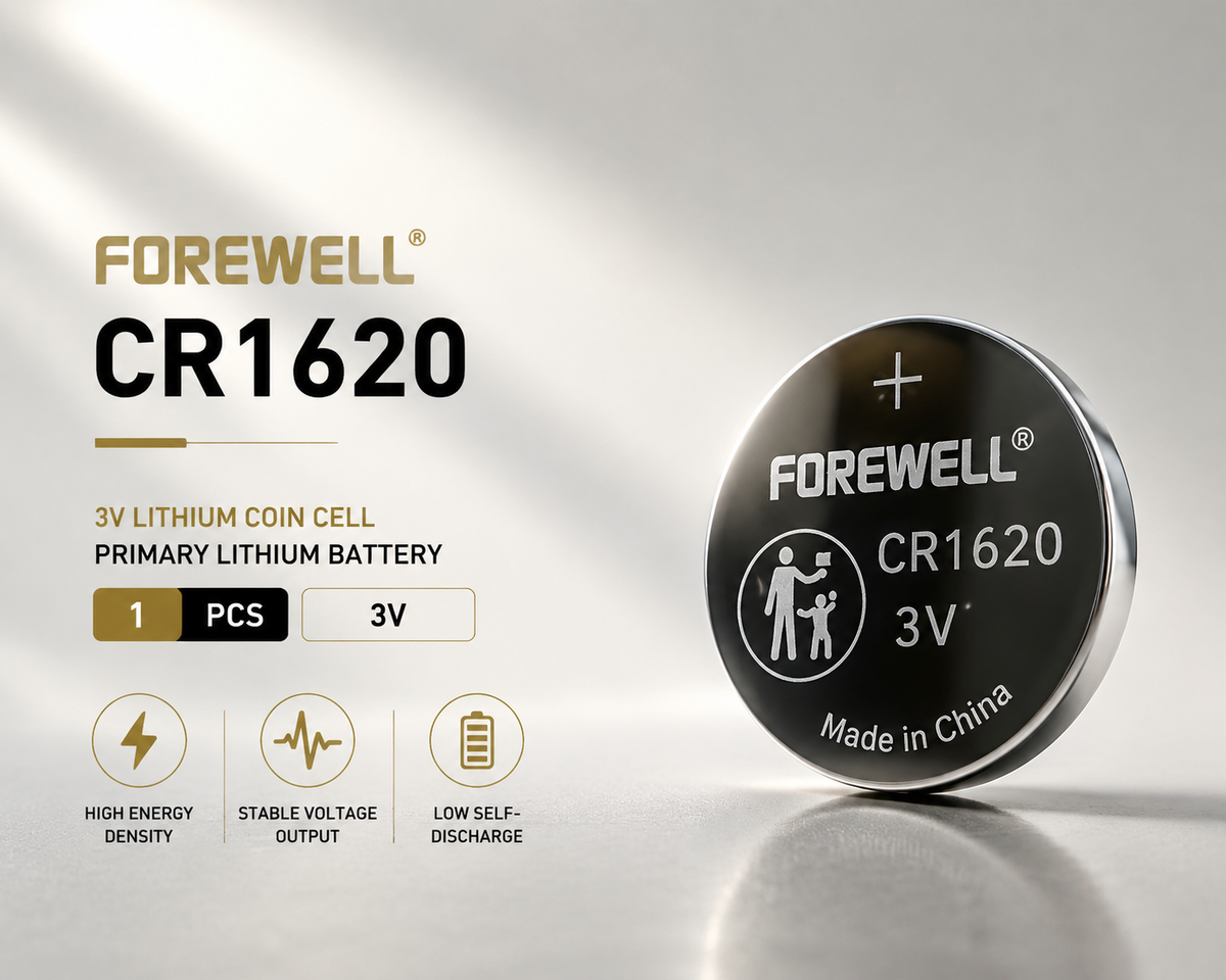 FOREWELL CR1620 lithium coin cell batteries in industrial tray