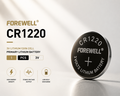 FOREWELL CR1220 lithium coin cell batteries in industrial tray