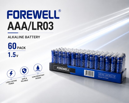 FOREWELL AAA LR03 alkaline batteries in 60-piece wholesale packaging