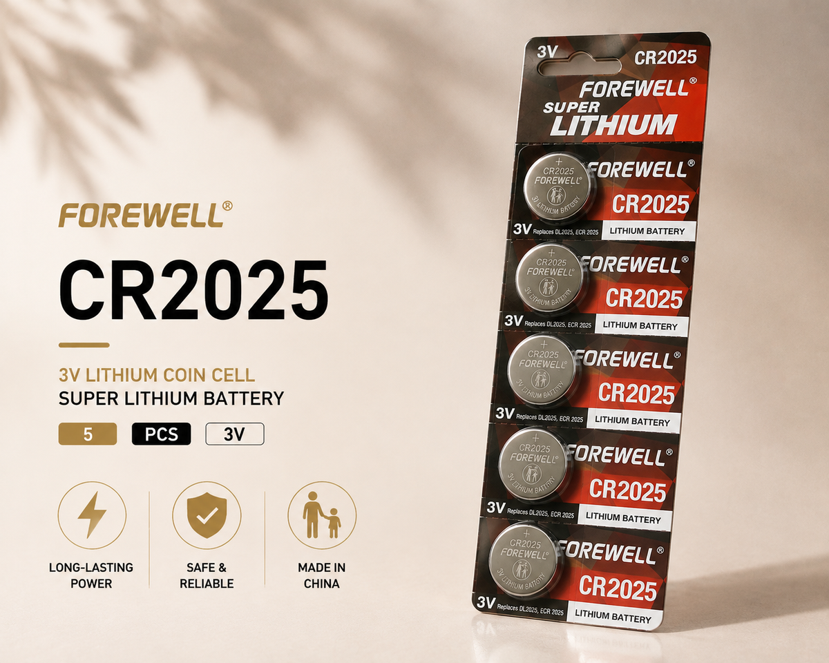 FOREWELL CR2025 3V lithium coin cell battery 5-pack