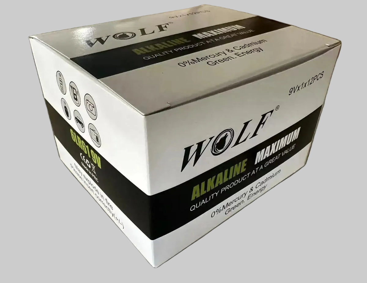 Custom 12-pack paper box for 9V batteries