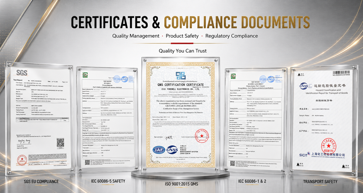 FOREWELL battery certification and compliance documents