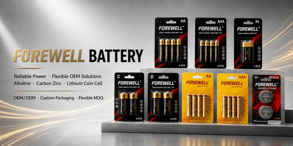 FOREWELL alkaline, carbon zinc and lithium coin cell battery product range